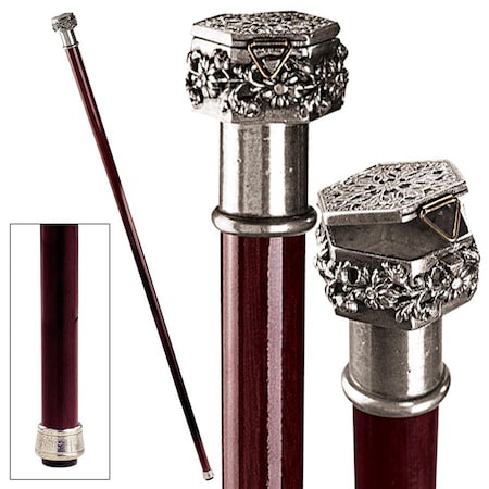 The Padrone Collection: Ornate Pill Box Pewter Walking Stick